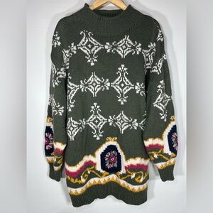 Vintage Abstract Floral Statement Turtleneck Sweater